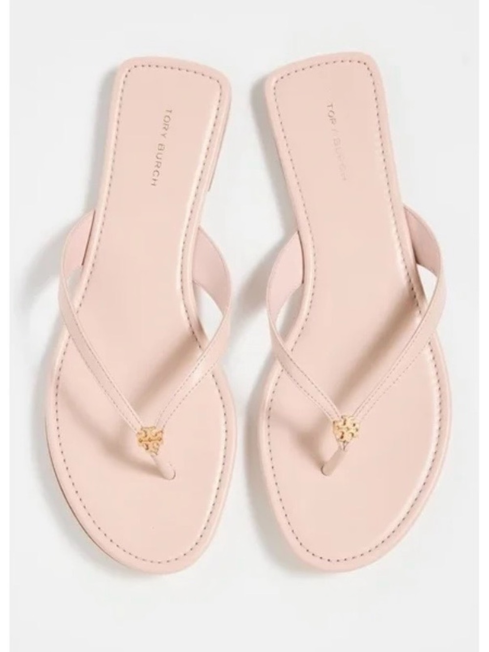 New Tory Burch Blush Pink T-Strap Sandals with Gold Logo Accent 8.5 - Picture 3 of 7